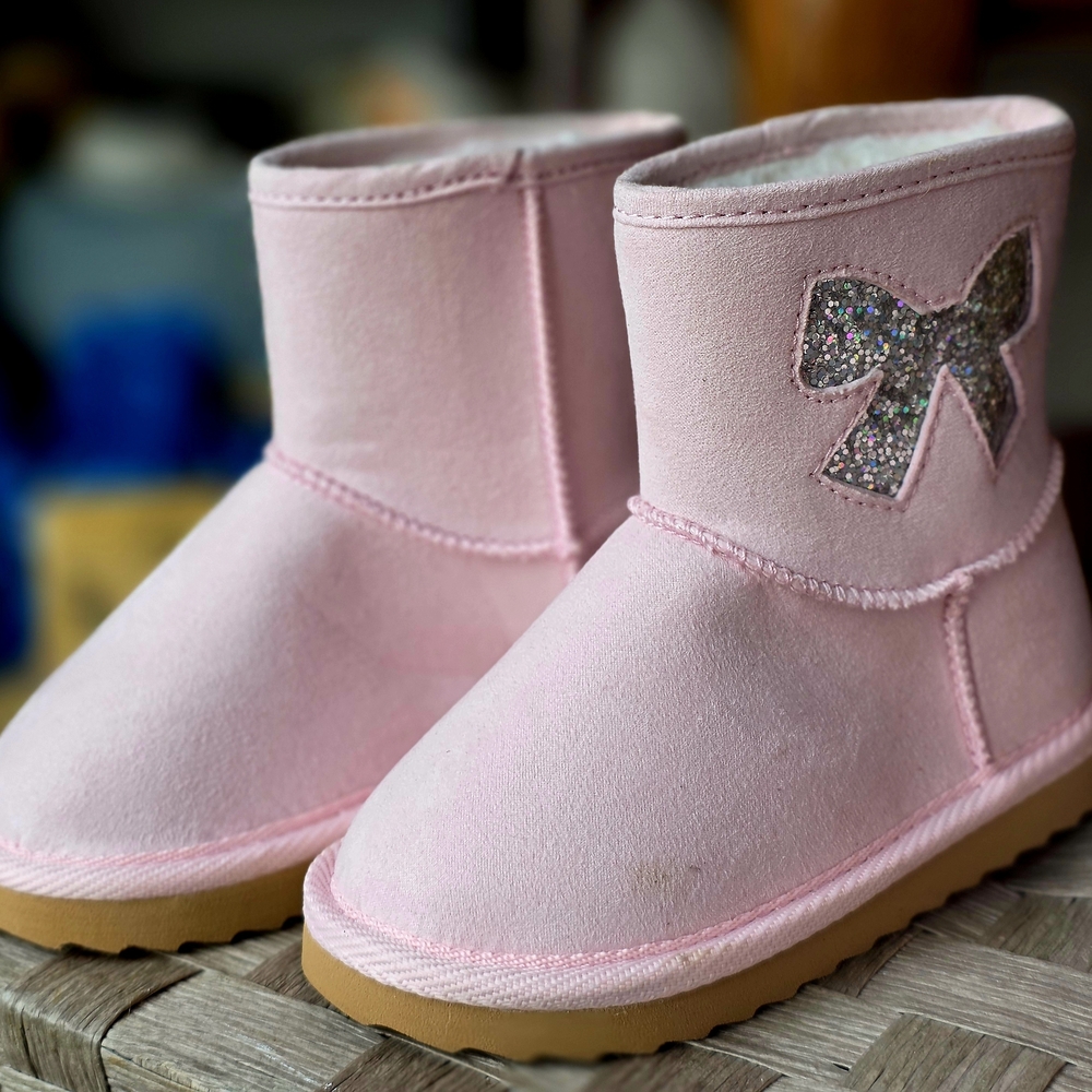 Girls' Pink Glitter Bow Winter Boots